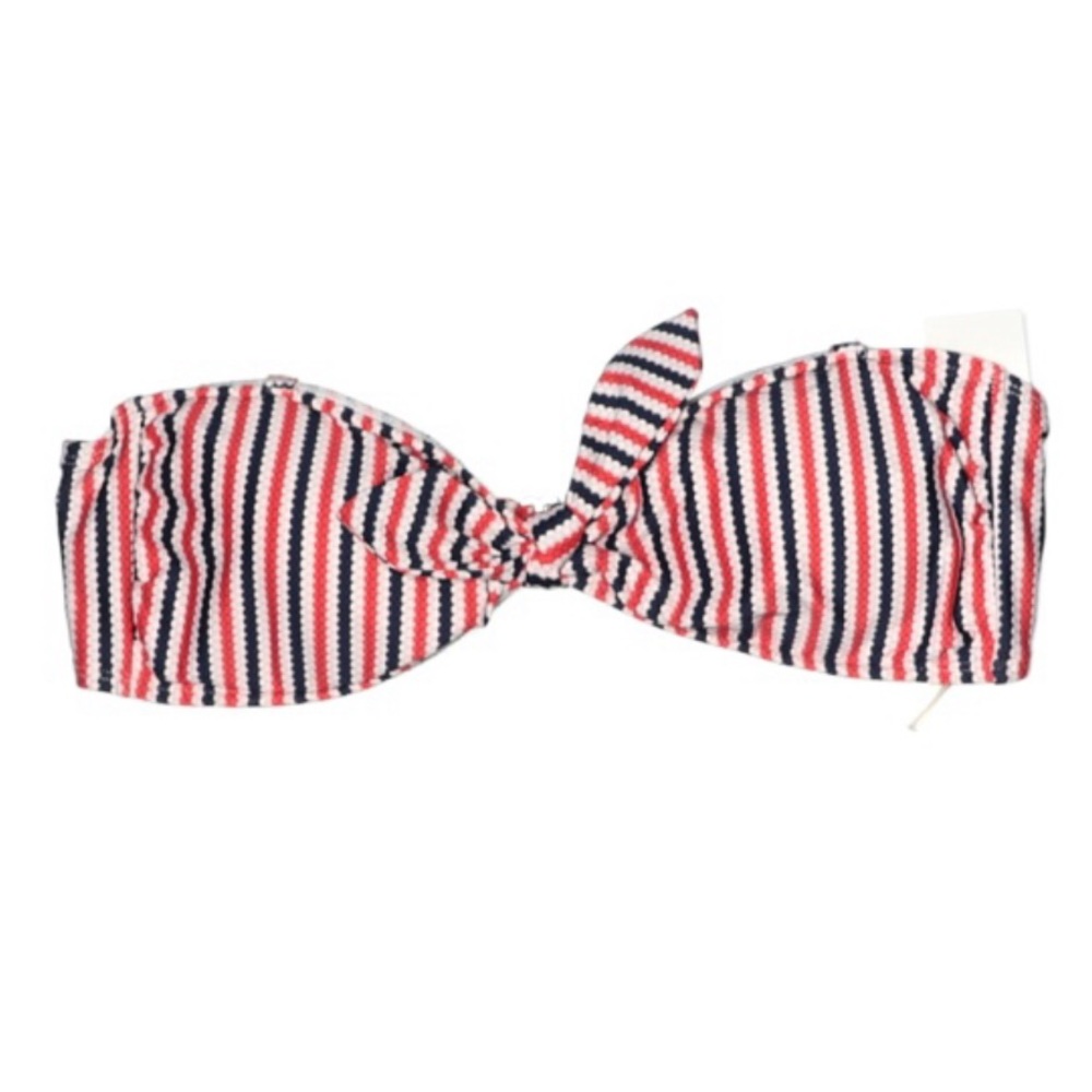 CLEANWATER Swim Top Red Blue Bandeau Bikini Large Striped Padded NWT